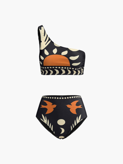 Desenli Asimetrik Yaka Bikini Takımı - JUNETTI®