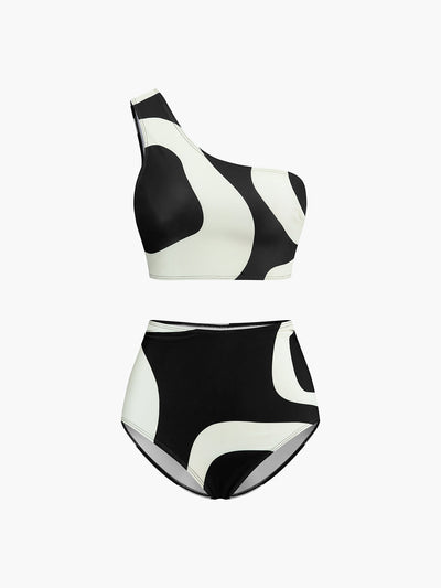 İki Renkli Asimetrik Yaka Bikini Takımı - JUNETTI®