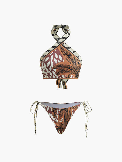 Retro Desenli Halter Bikini Takımı - JUNETTI®
