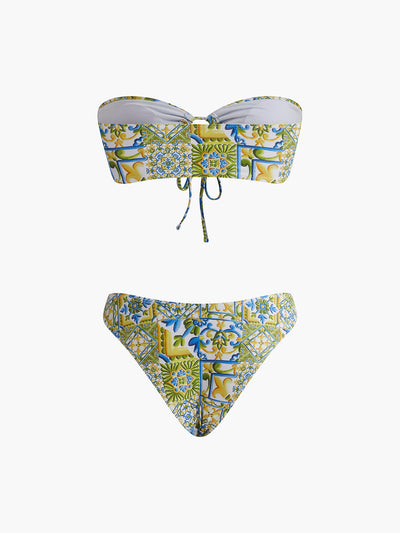 Askısız Desenli Bağlamalı Bikini Takımı - JUNETTI®