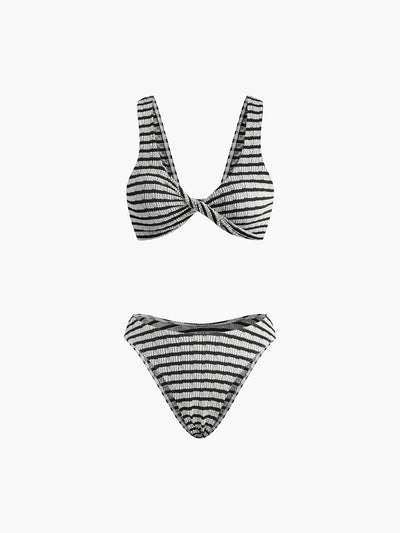 Bağcıklı Çizgili Örme Bikini Takımı - JUNETTI®