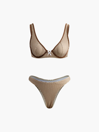 Kontrast Şeritli Ekose Bikini Takımı - JUNETTI®