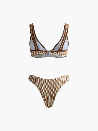 Kontrast Şeritli Ekose Bikini Takımı - JUNETTI®