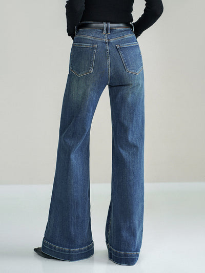 Bel dikişsiz Orta Bel Bootcut Denim Kot Pantolon
