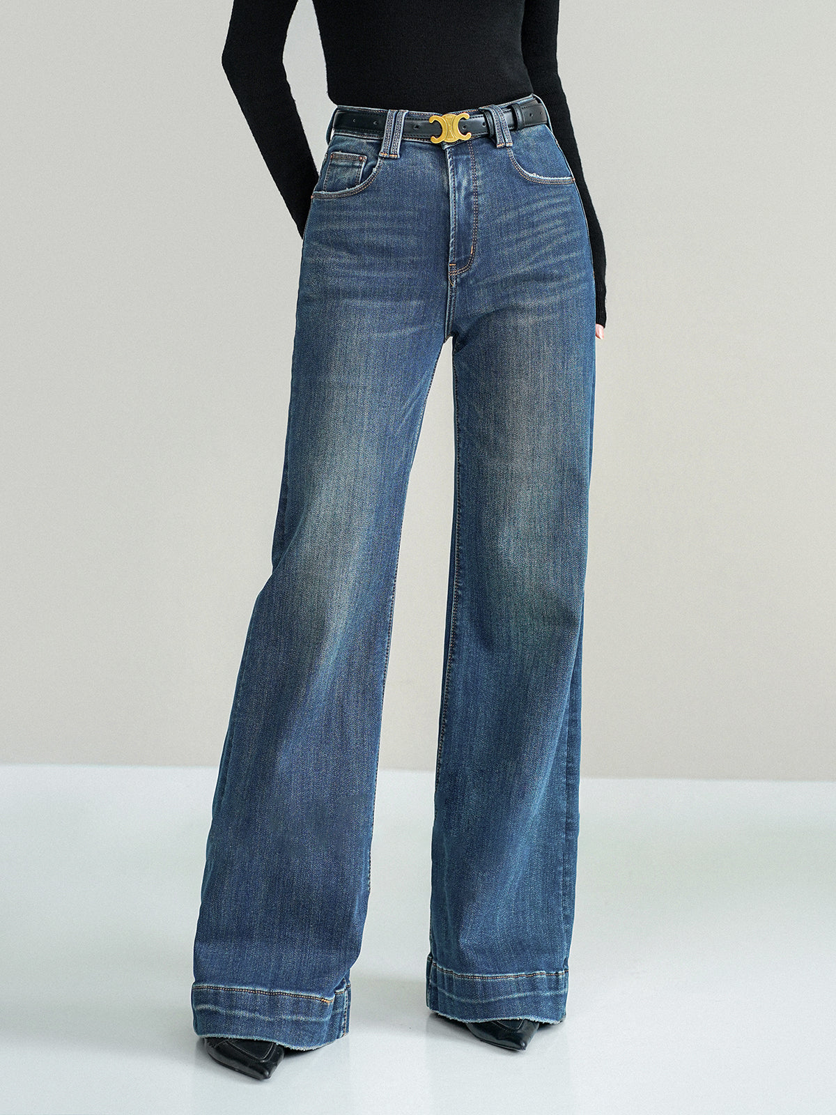 Bel dikişsiz Orta Bel Bootcut Denim Kot Pantolon