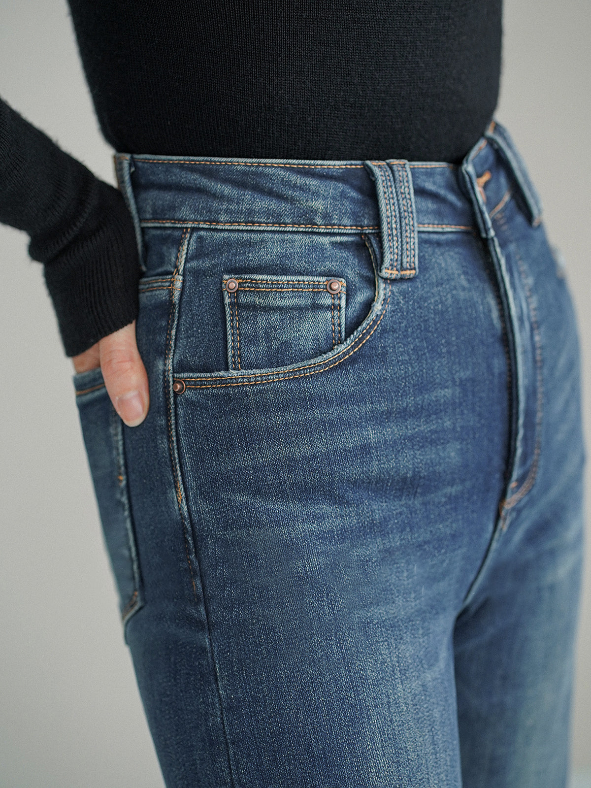 Bel dikişsiz Orta Bel Bootcut Denim Kot Pantolon