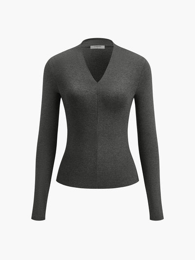 V Yaka Bodycon Jersey Tişört