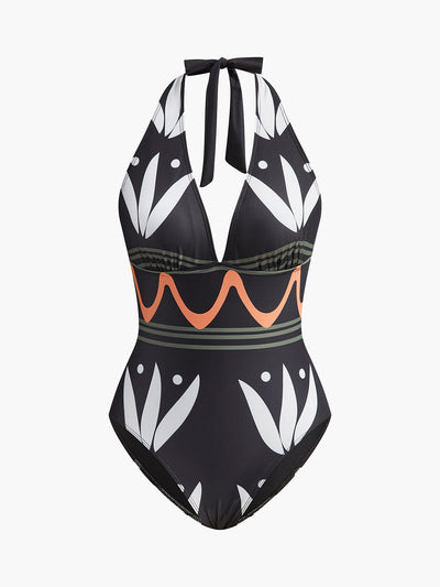 Halter Yaka Geometrik Desenli Mayo - JUNETTI®