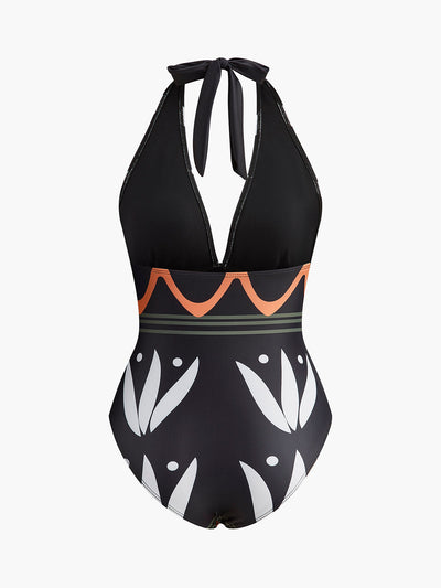 Halter Yaka Geometrik Desenli Mayo - JUNETTI®