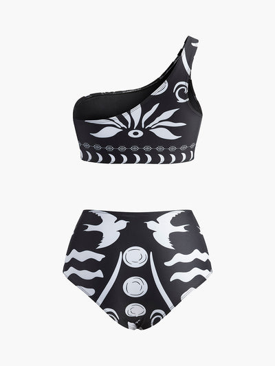 Tek Omuz Tribal Desenli Bikini Takımı - JUNETTI®