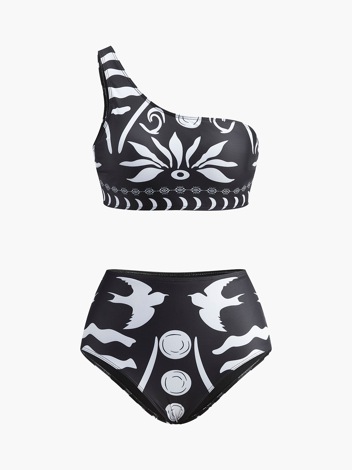 Tek Omuz Tribal Desenli Bikini Takımı - JUNETTI®