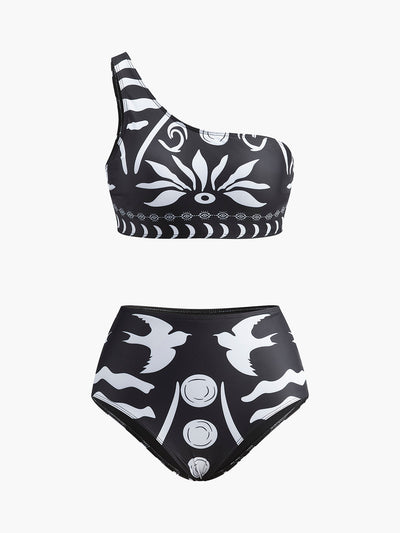 Tek Omuz Tribal Desenli Bikini Takımı - JUNETTI®
