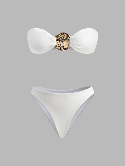 Altın Detaylı Plaj Üstlü Bikini Takımı - JUNETTI®