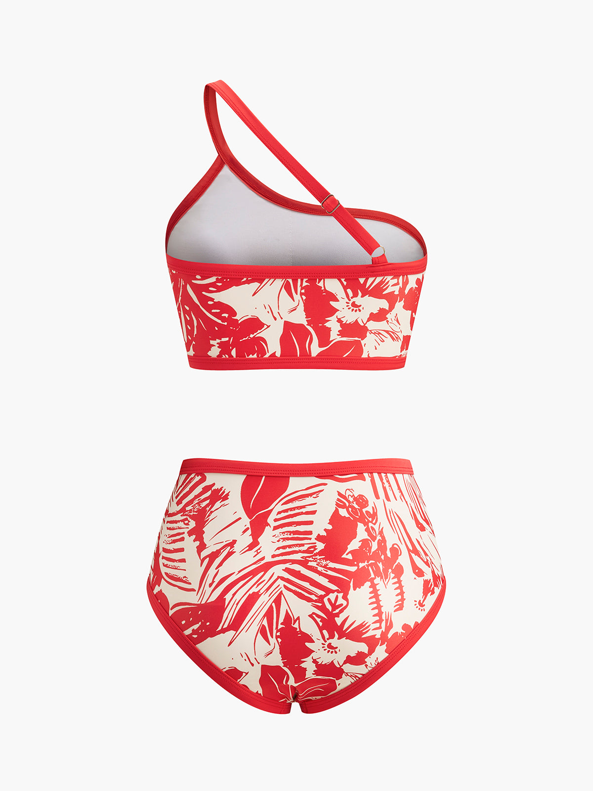 Tek Omuz Tropikal Desenli Bikini Takımı - JUNETTI®