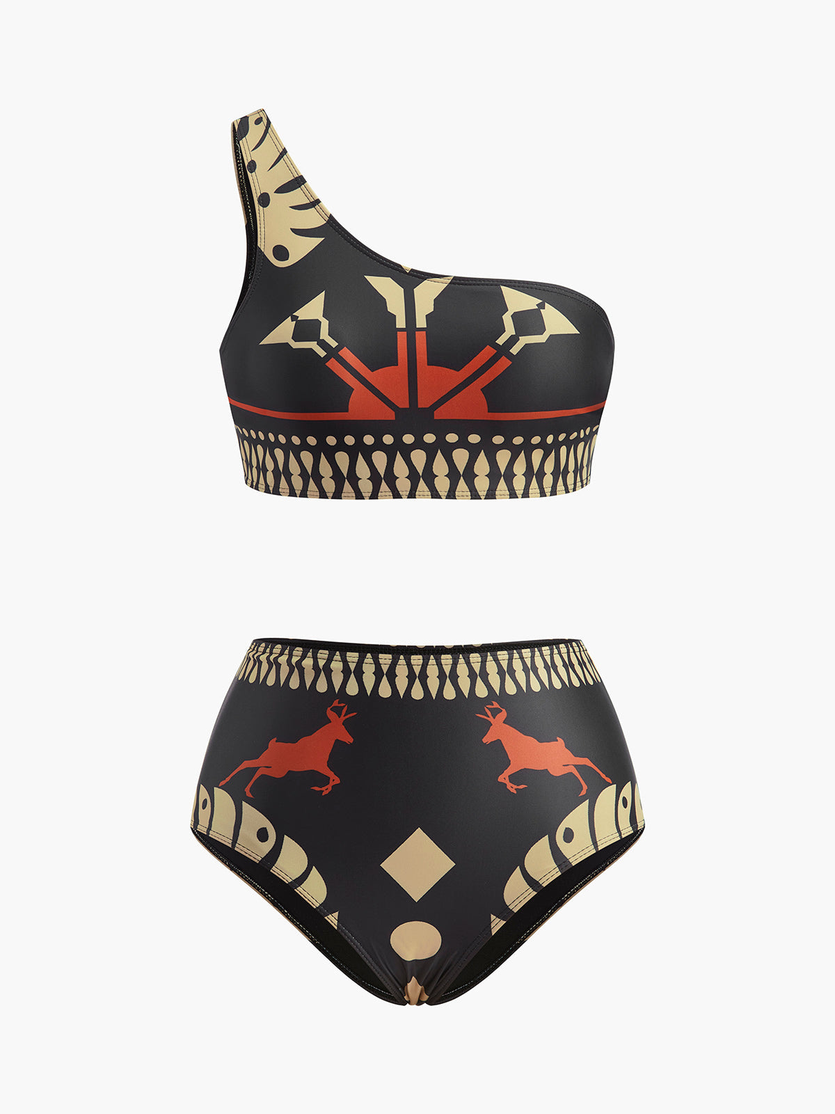 Tribal Desenli Tek Omuz Bikini Takımı - JUNETTI®