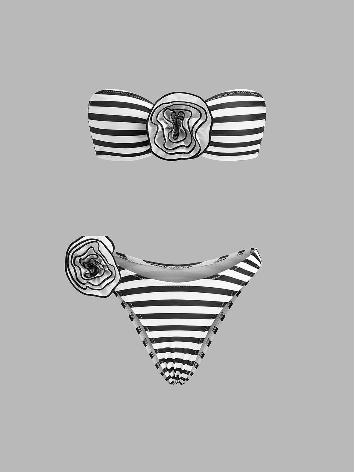 Çizgili Çiçek Detaylı Bandeau Bikini Takımı - JUNETTI®