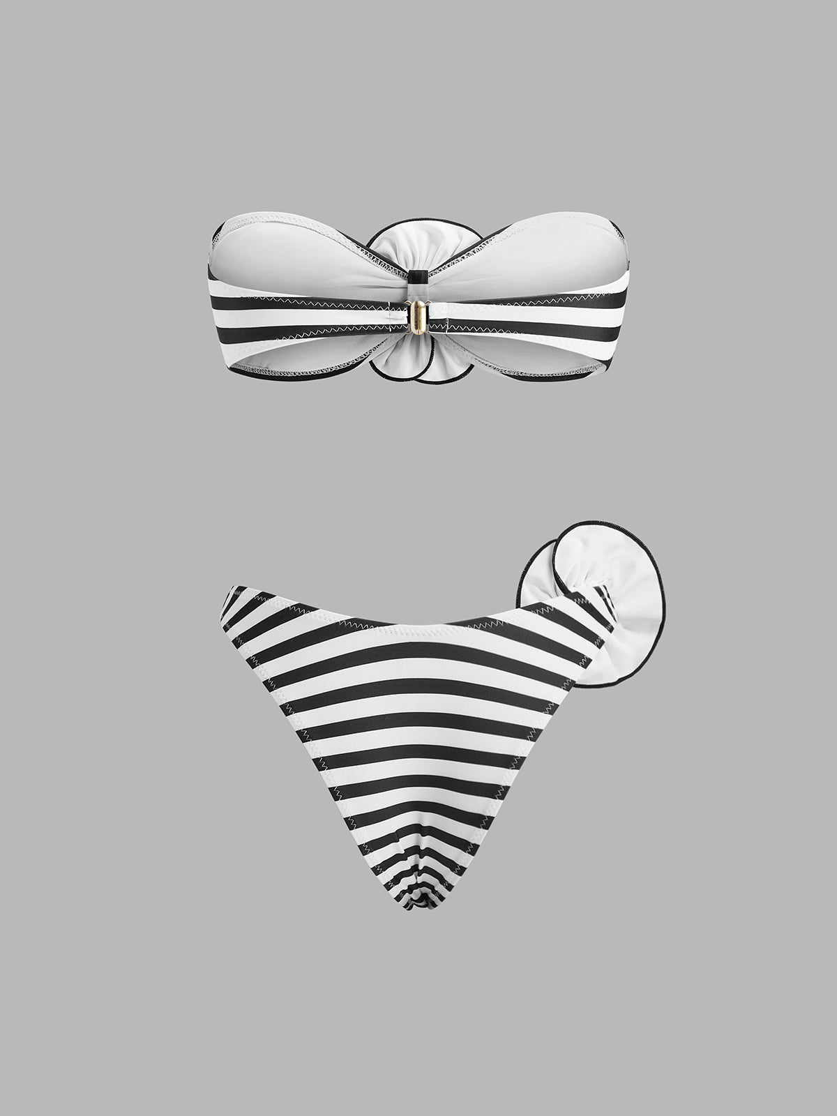 Çizgili Çiçek Detaylı Bandeau Bikini Takımı - JUNETTI®