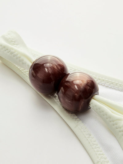 Ahşap Boncuk Detaylı Tek Omuz Bikini Takımı - JUNETTI®