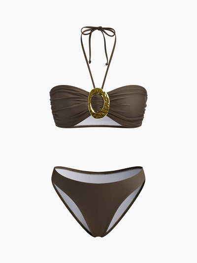 Oval Halka Detaylı Bikini Takımı ve Etek - JUNETTI®