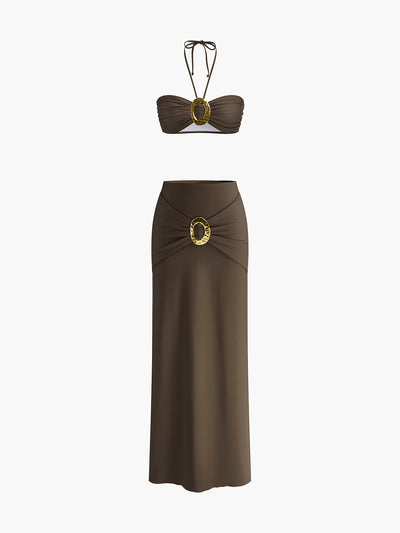 Oval Halka Detaylı Bikini Takımı ve Etek - JUNETTI®