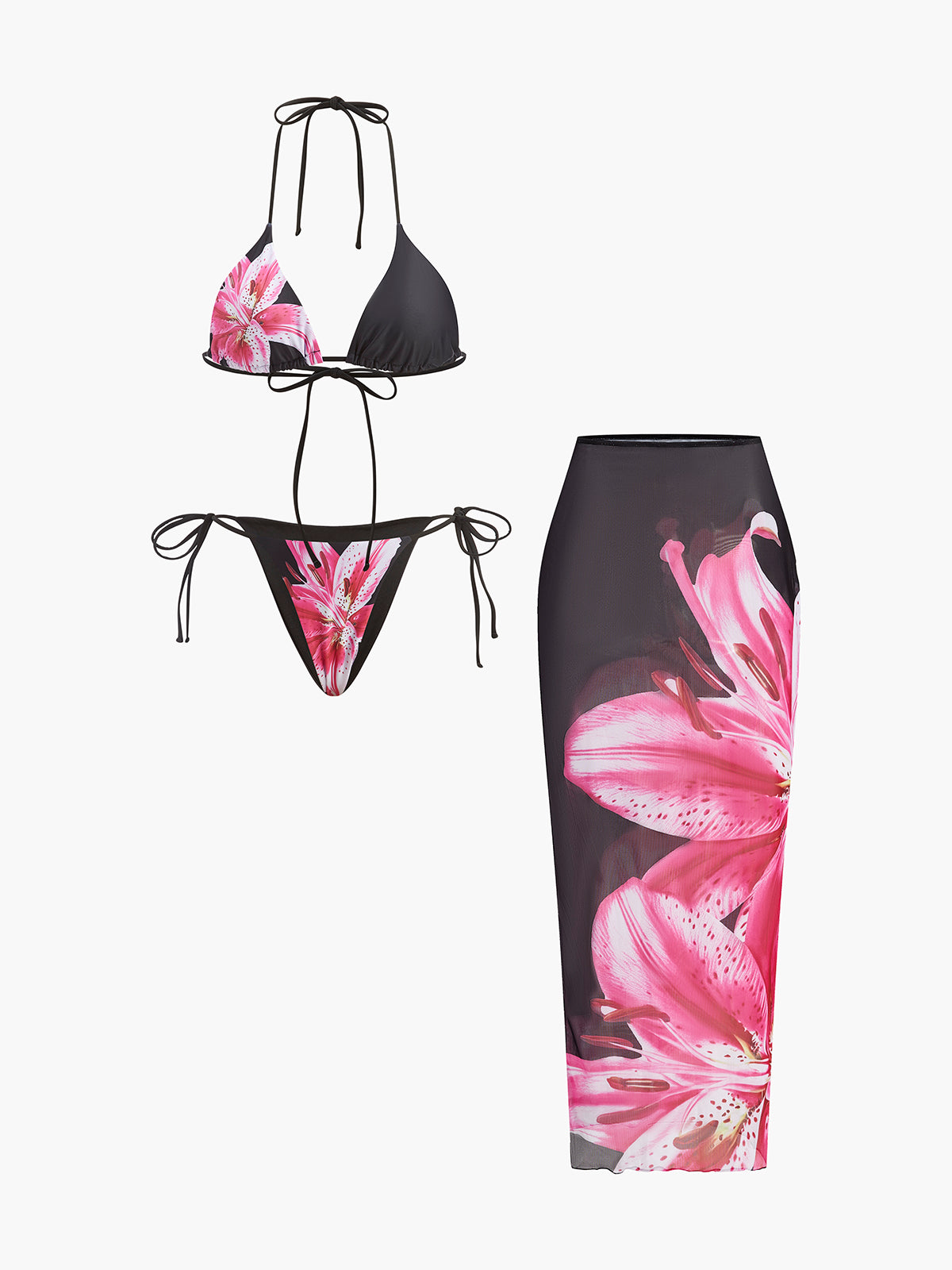 Çiçek Desenli Bikini ve File Etek Takımı - JUNETTI®