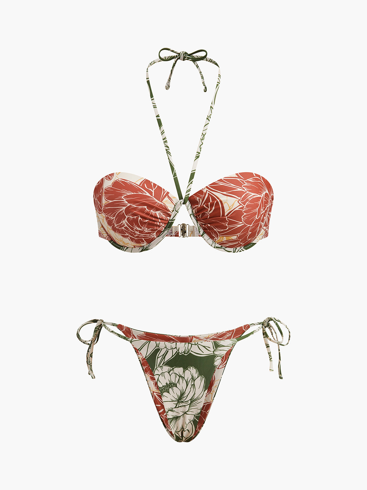 Çiçek Desenli Yan Bağlamalı Etekli Bikini Takımı - JUNETTI®