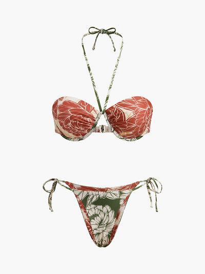 Çiçek Desenli Yan Bağlamalı Etekli Bikini Takımı - JUNETTI®