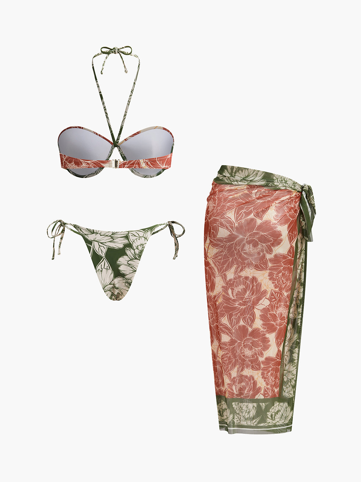 Çiçek Desenli Yan Bağlamalı Etekli Bikini Takımı - JUNETTI®