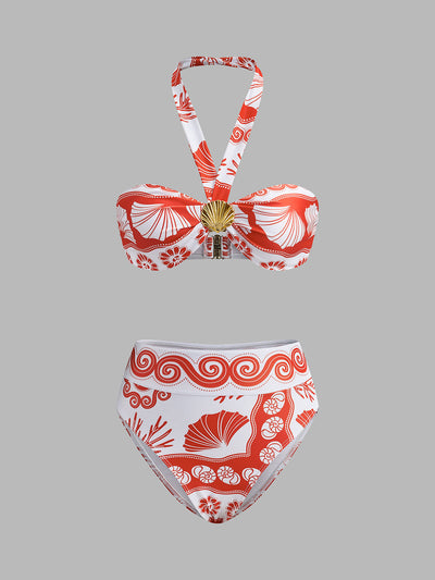 Halter Yaka Desenli Bikini Takımı - JUNETTI®