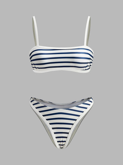 Denizci Çizgili Yüksek Bel Bikini - JUNETTI®