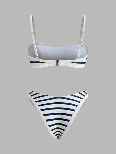 Denizci Çizgili Yüksek Bel Bikini - JUNETTI®