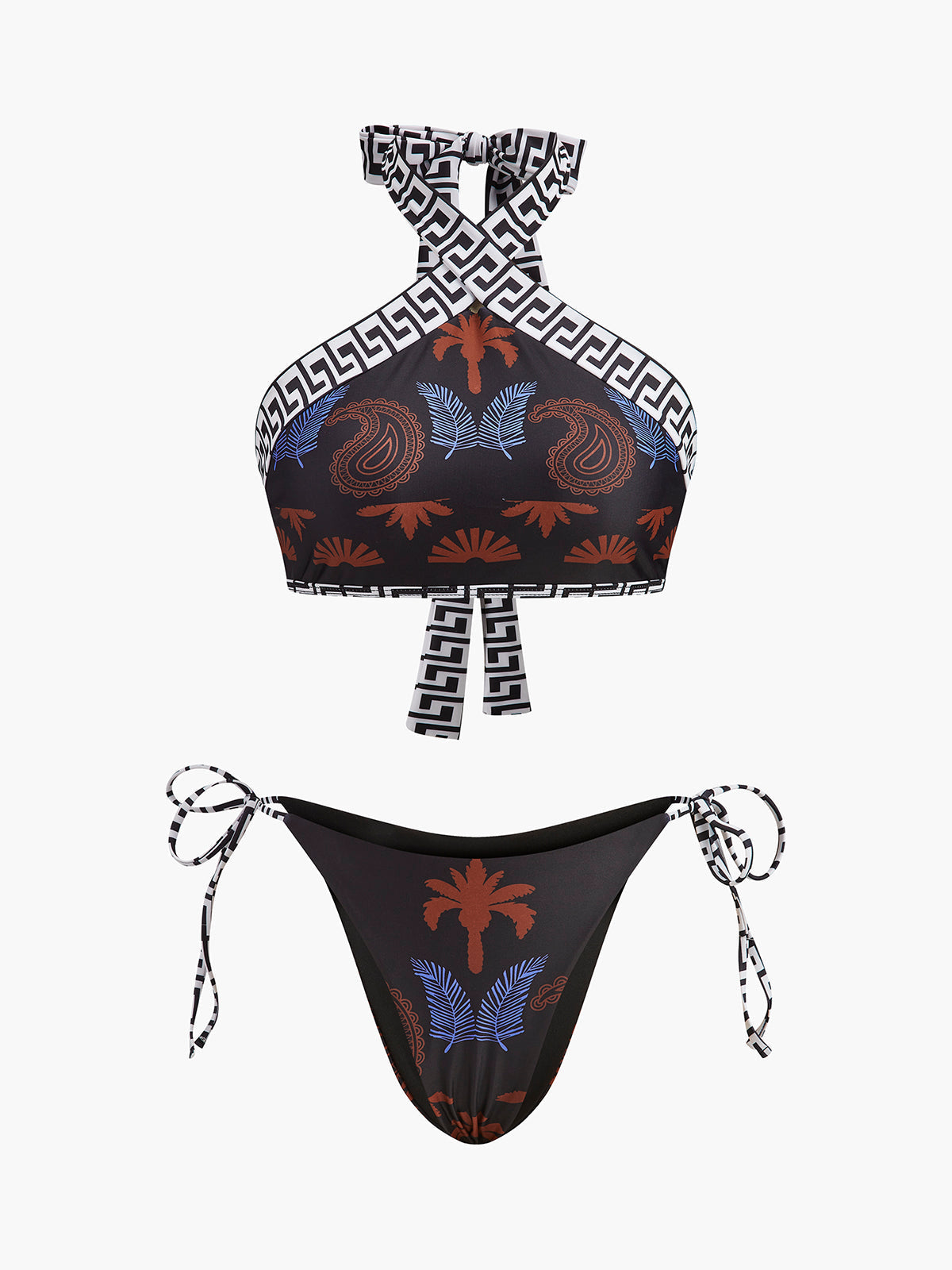 Boho Desenli Bağlamalı Halter Bikini - JUNETTI®