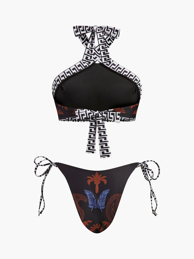 Boho Desenli Bağlamalı Halter Bikini - JUNETTI®