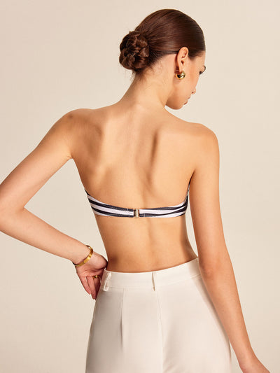Çizgili Çiçek Detaylı Bandeau Bikini Takımı - JUNETTI®