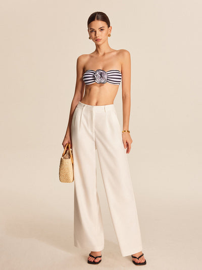 Çizgili Çiçek Detaylı Bandeau Bikini Takımı - JUNETTI®