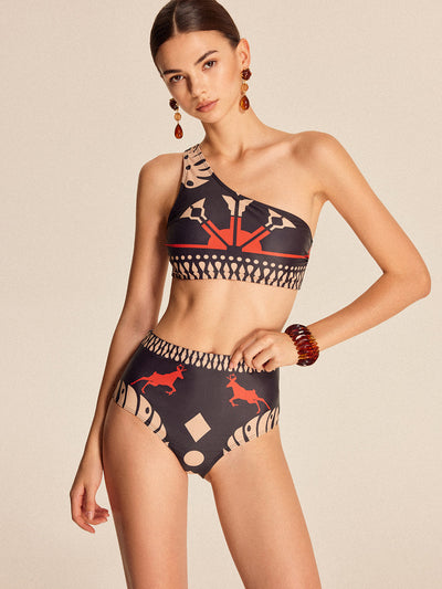 Tribal Desenli Tek Omuz Bikini Takımı - JUNETTI®