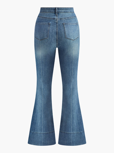 Yıkanmış İnce Asimetrik Denim Pantolon