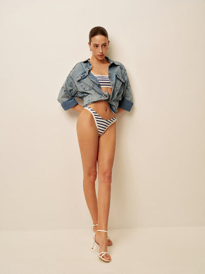 Denizci Çizgili Yüksek Bel Bikini - JUNETTI®