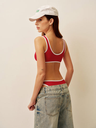 Kontrast Şeritli Yuvarlak Yaka Bikini Takımı - JUNETTI®