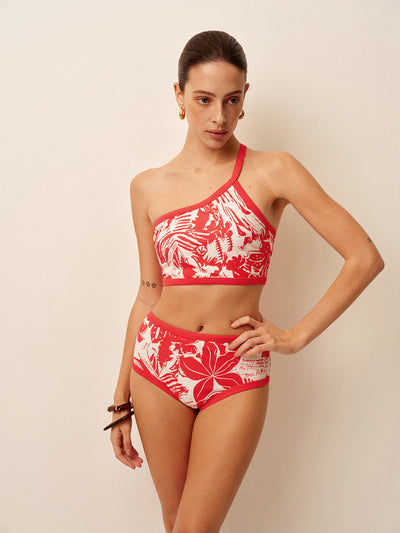 Tek Omuz Tropikal Desenli Bikini Takımı - JUNETTI®