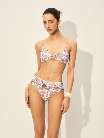 Kabuk Detaylı Çiçek Desenli Bikini Takımı