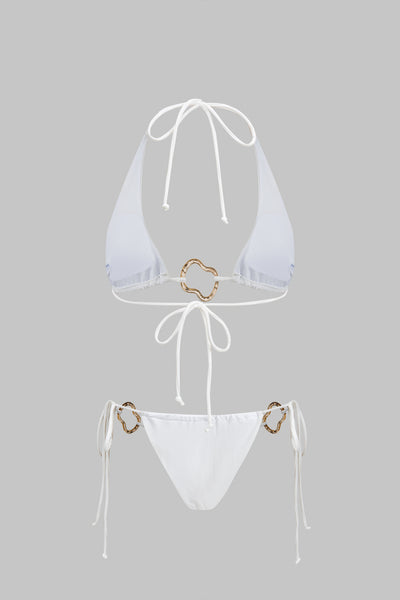 Metalik Dekorlu Büzgülü Bağlamalı Sırtı Açık Bikini Takımı - JUNETTI®
