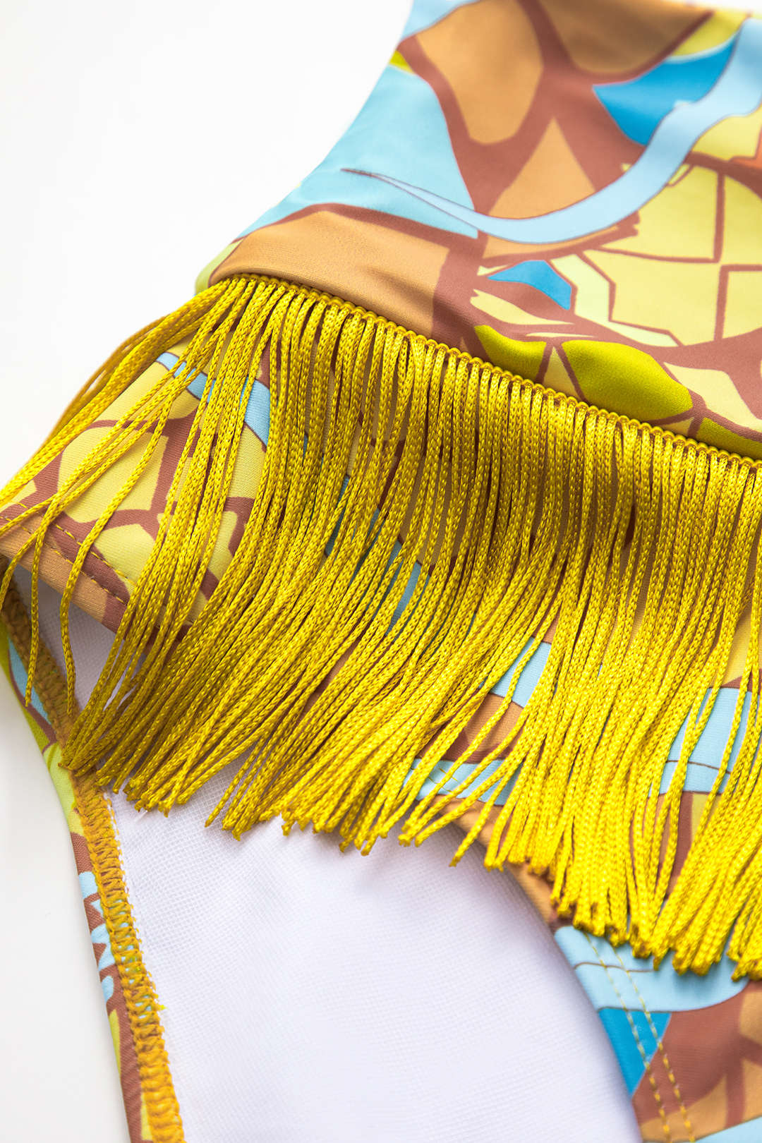 Tropikal Desenli Püsküllü Sırt Dekolteli Bikini Takımı - JUNETTI®