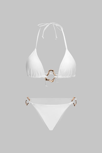 Metalik Dekorlu Büzgülü Bağlamalı Bikini Takımı - JUNETTI®