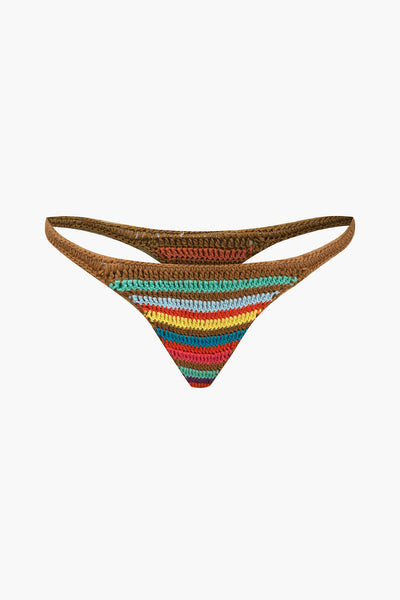 Gökkuşağı Desenli Şeritli Tığ İşi Bikini Takımı - JUNETTI®