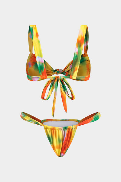 Tie Dye Desenli Büzgülü Dönme Kırma Bağlamalı Bikini Takımı - JUNETTI®