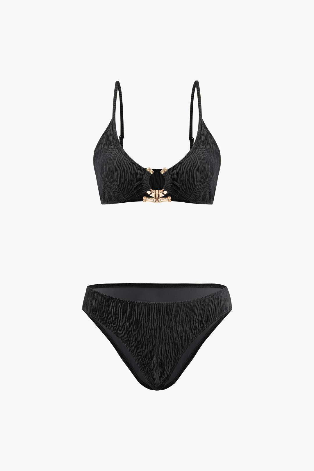 Kadife Dokulu U Yüzük Bikini ve Sarong 3 Parça Takım - JUNETTI®