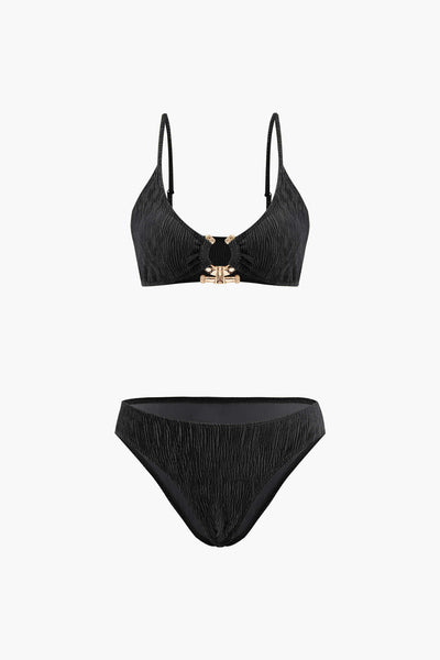 Kadife Dokulu U Yüzük Bikini ve Sarong 3 Parça Takım - JUNETTI®