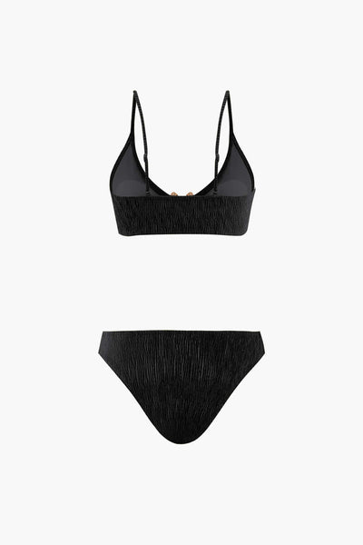Kadife Dokulu U Yüzük Bikini ve Sarong 3 Parça Takım - JUNETTI®