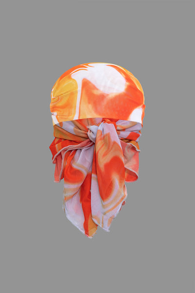Ombre Desenli Tie Dye Baş Bantları, Mesh Büzgülü Bağlamalı Sırt Dekolteli Bikini ve Bağlama Detaylı Pareo Takımı - JUNETTI®